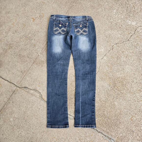 Vtg Y2k ANGELS X Pocket Dark Wash Cyber Grunge Slim Fit Denim Jeans Sz 11 - Picture 1 of 7